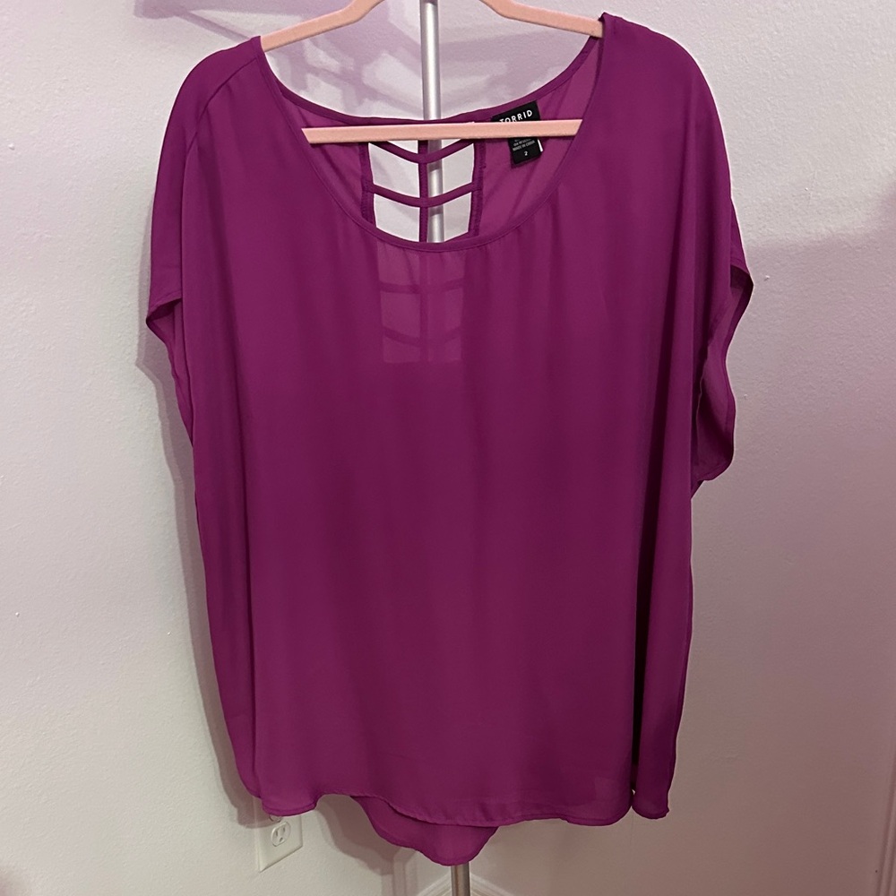 EUC Torrid Magenta Blouse with Lattice Back